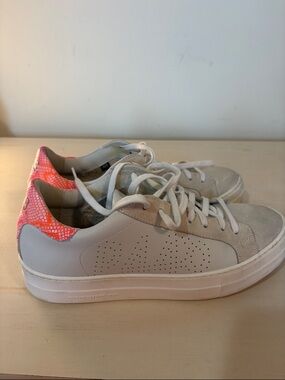 P448 White Sneakers with Neon Pink Heel Detail